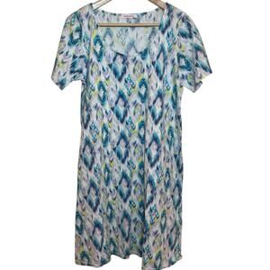 Fresh Produce 100% Cotton Ikat Sunset Sky Shift Dress Pockets USA Made Small